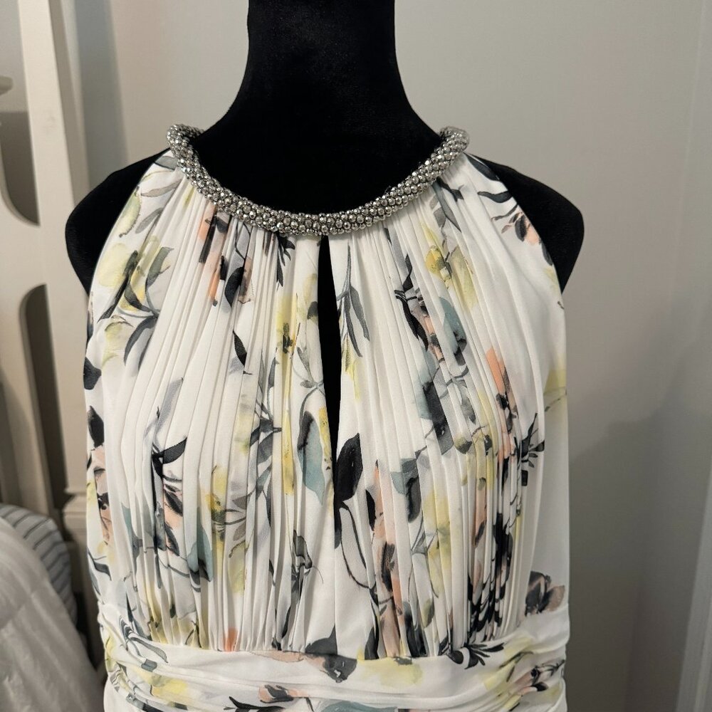 CALVIN KLEIN WOMENS HALTER NECK GOWN DRAPED FRONT BEADING SIZE 16 FLORAL